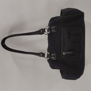 Donald J Pliner Quilted Fabric & Leather Shoulder Satchel Handbag Green Lining